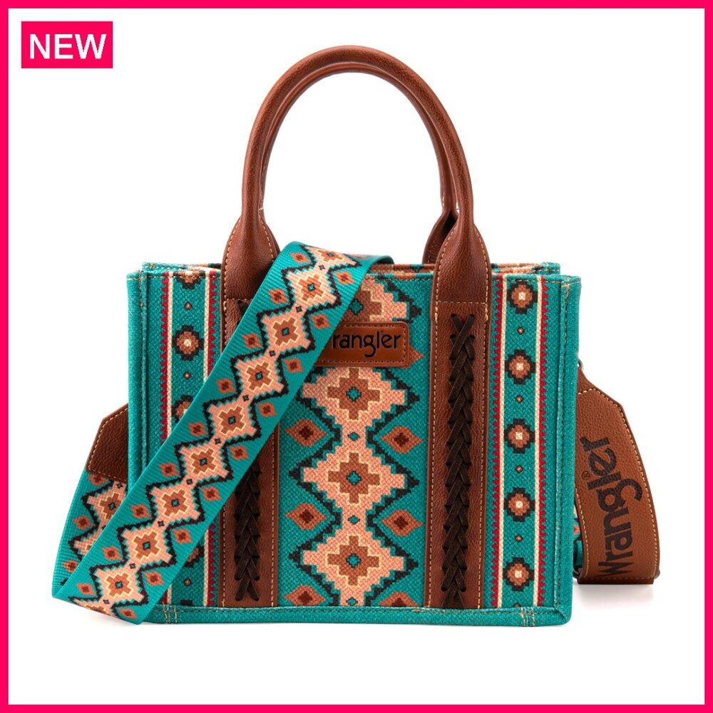 Structured Tote Bag with Guitar Strap, 2 Zip Pockets, Aztec Print